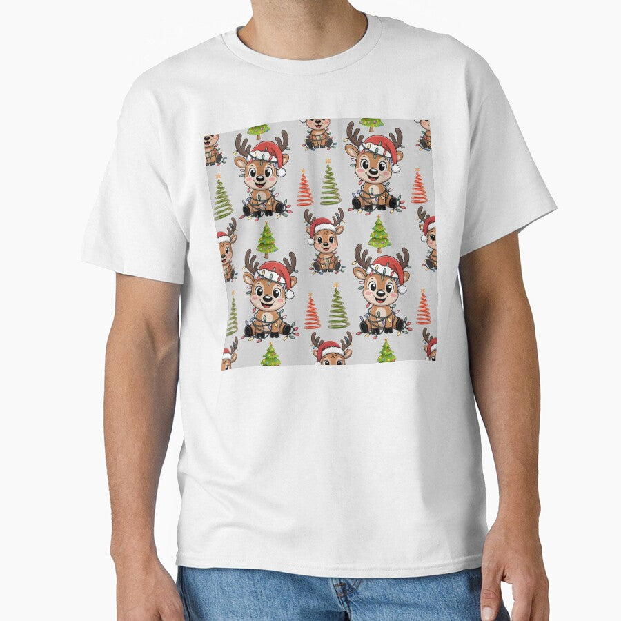 Holiday Reindeer Wrapped in Lights Cartoon Print by Grang Art Artistic Designs
