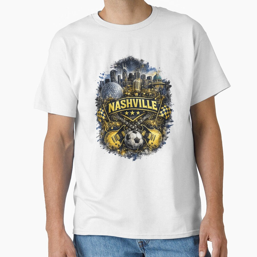 Nashville Soccer Crest Design – Music City Football Artwork, Guitar Sports Graphic, Nashville Fan Apparel, USA Soccer Design by GarnerSupplyCo