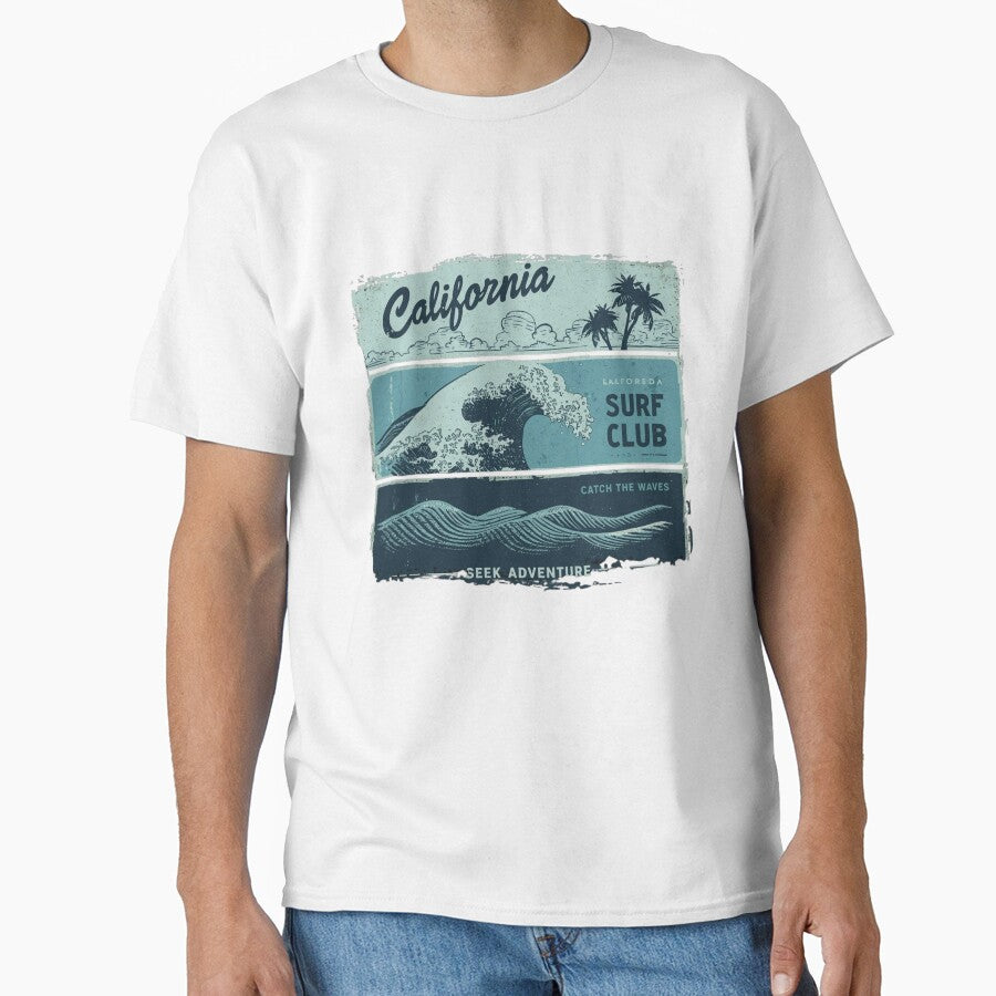 Vintage California Surf Club Graphic with Distressed Ocean Waves by PACS0011