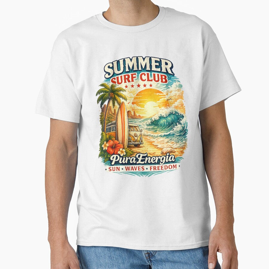 Summer Surf Club PuraEnergia T-Shirt by Puraenergia Stickers