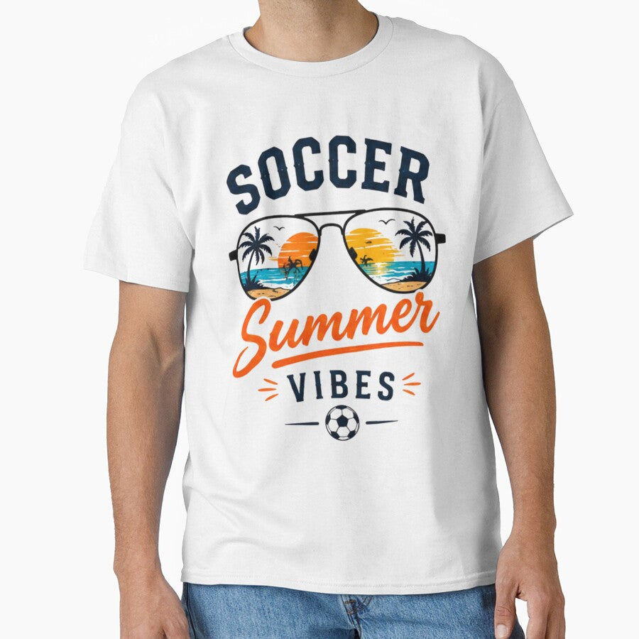 Soccer Summer Vibes Beach Sunset Sunglasses Retro Football Lover T-Shirt by novaduman