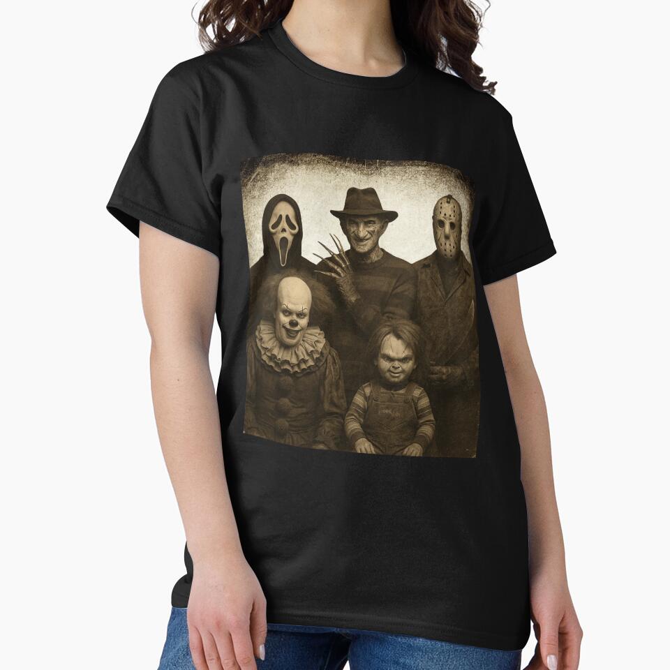 Vintage Horror Villains Portrait – Ghostface, Freddy, Jason, Pennywise & Chucky by Oops I'm Expressive