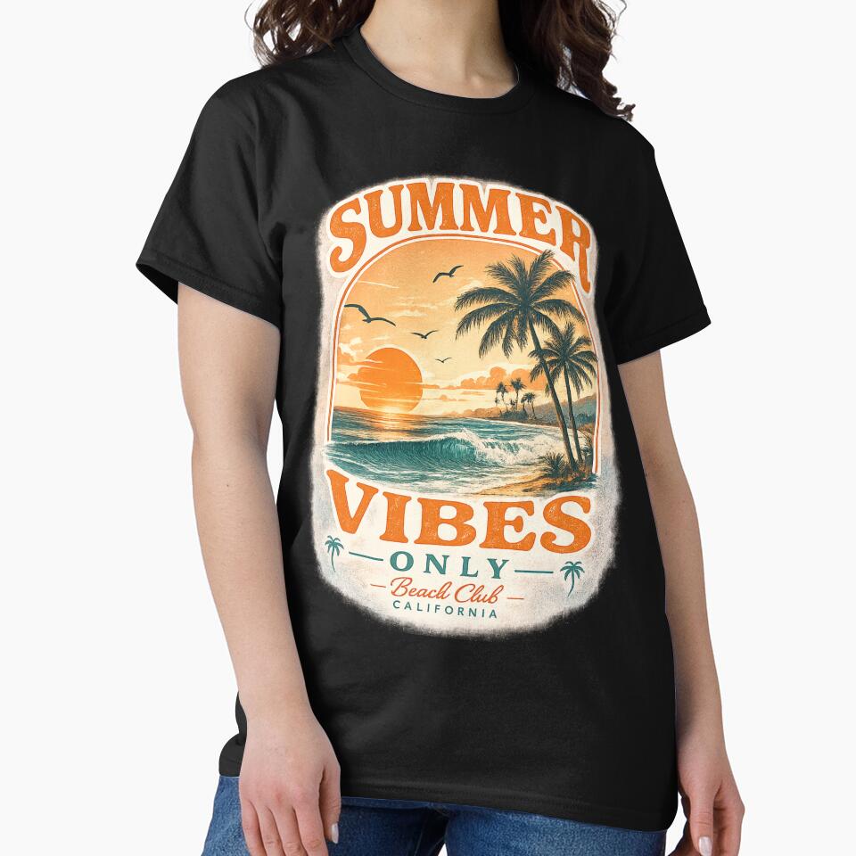 Vintage Summer Vibes Only Sunset Beach California Retro Palm Tree Aesthetic by MartBook