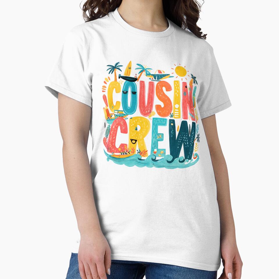 Cousin Crew Beach T-Shirt – Tropical Boats, Palms & Waves Family Matching Tee by Happy'CLICK'