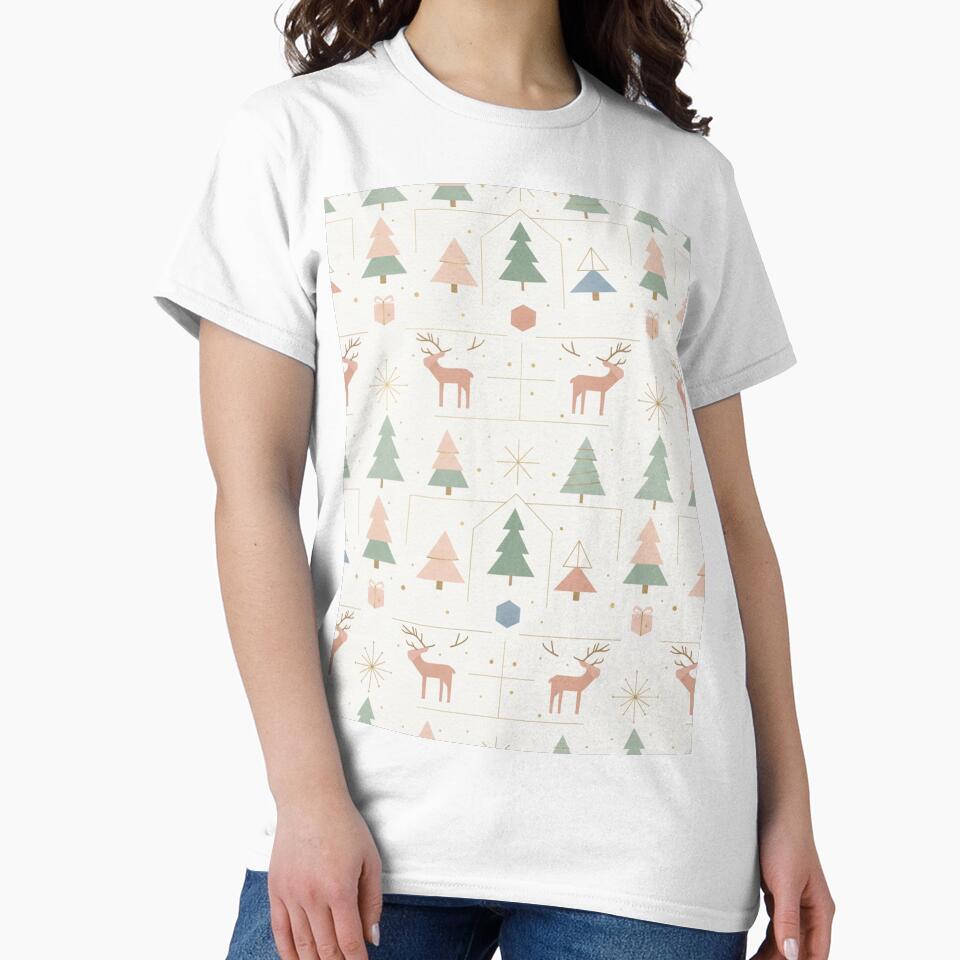 Scandi Christmas Pattern – Minimalist Reindeer & Trees Holiday Design by HobbyShopForYou