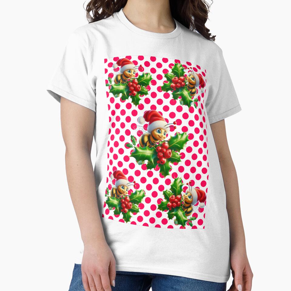 Cute Christmas Bee Seamless Pattern with Santa Hat and Holly by HopeAndHustle