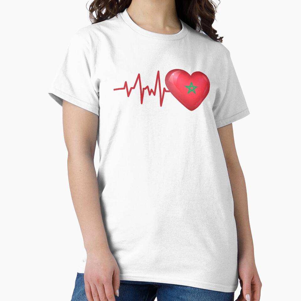 HEARTBEAT MOROCCO MAROC FLAG ECG GIFT IDEA by melshirt-shop