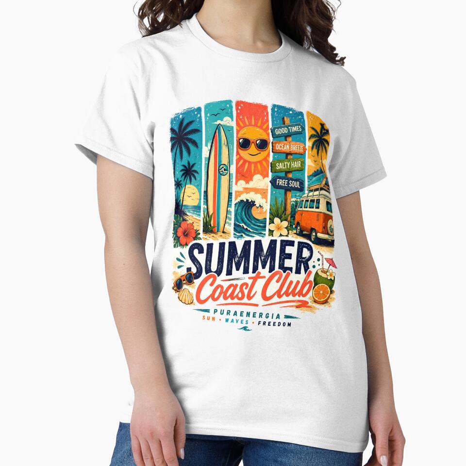 Summer Coast Club PuraEnergia T-Shirt by Puraenergia Stickers