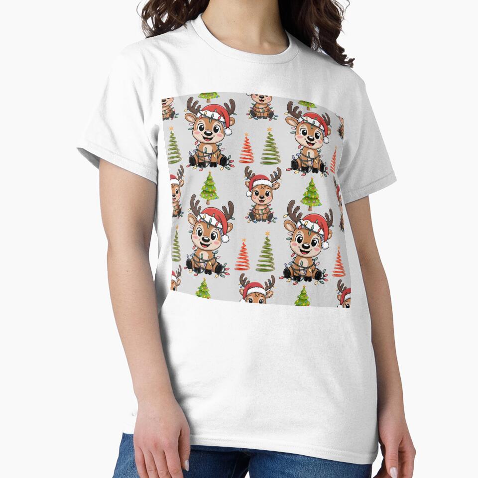 Holiday Reindeer Wrapped in Lights Cartoon Print by Grang Art Artistic Designs