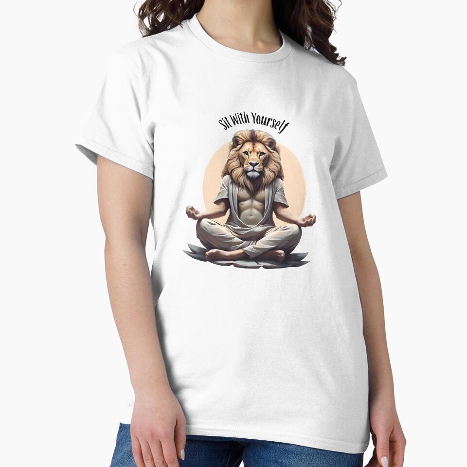Lion Meditation T Shirt For Spiritual Lovers by Apotheosis by Irie Meraki