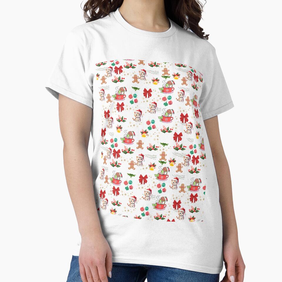 Festive Christmas Kittens and Gingerbread Seamless Pattern by astersgraphics
