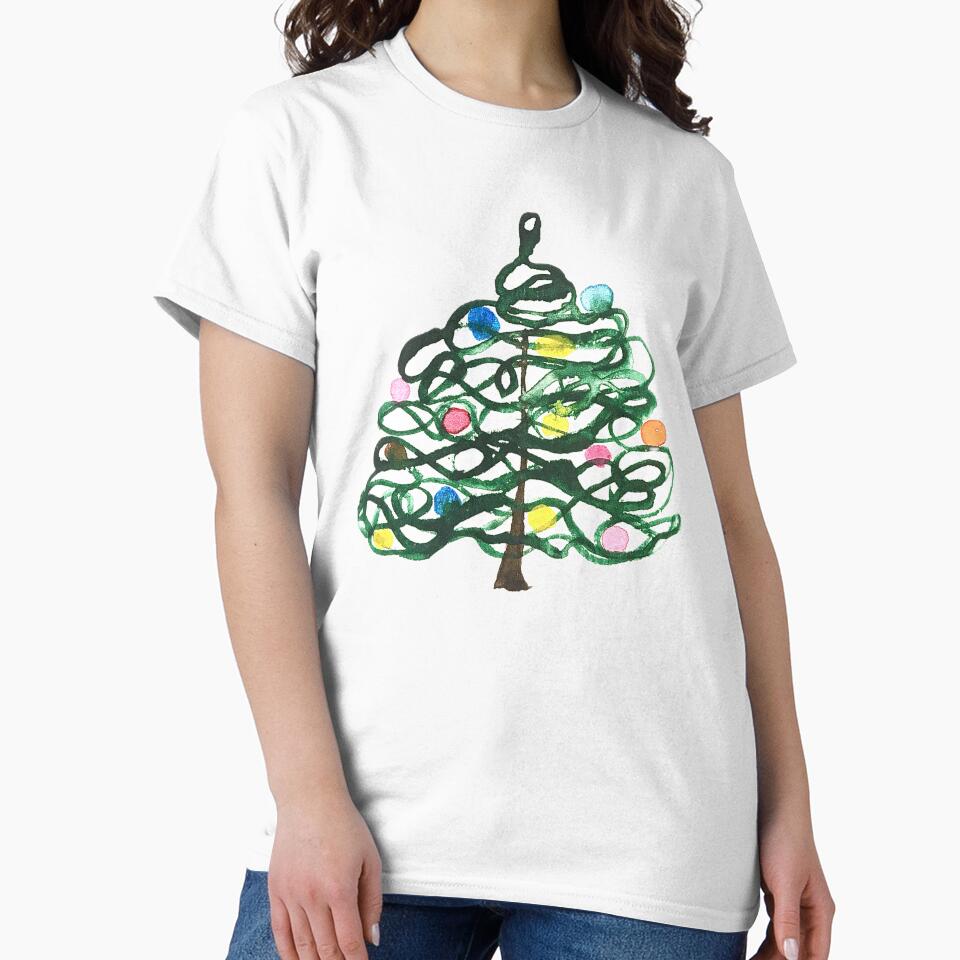 Watercolor Christmas Tree Pattern with Colorful Baubles by Monika Howarth