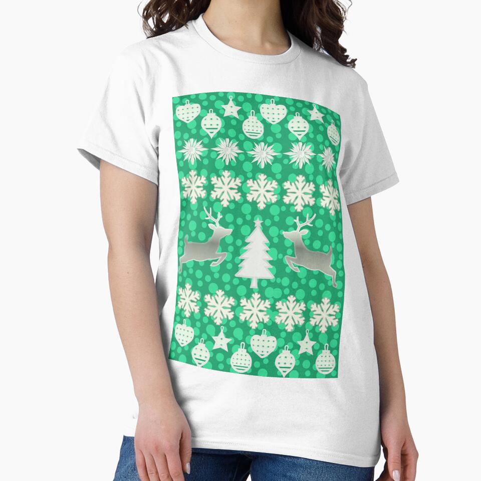 Green Christmas Reindeer & Snowflake Seamless Pattern by HopeAndHustle