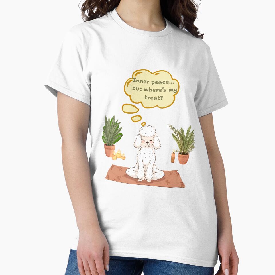 "Yoga Dog Wisdom – Funny Poodle Finding Inner Peace (and Treats) meditation" by VibranPalette