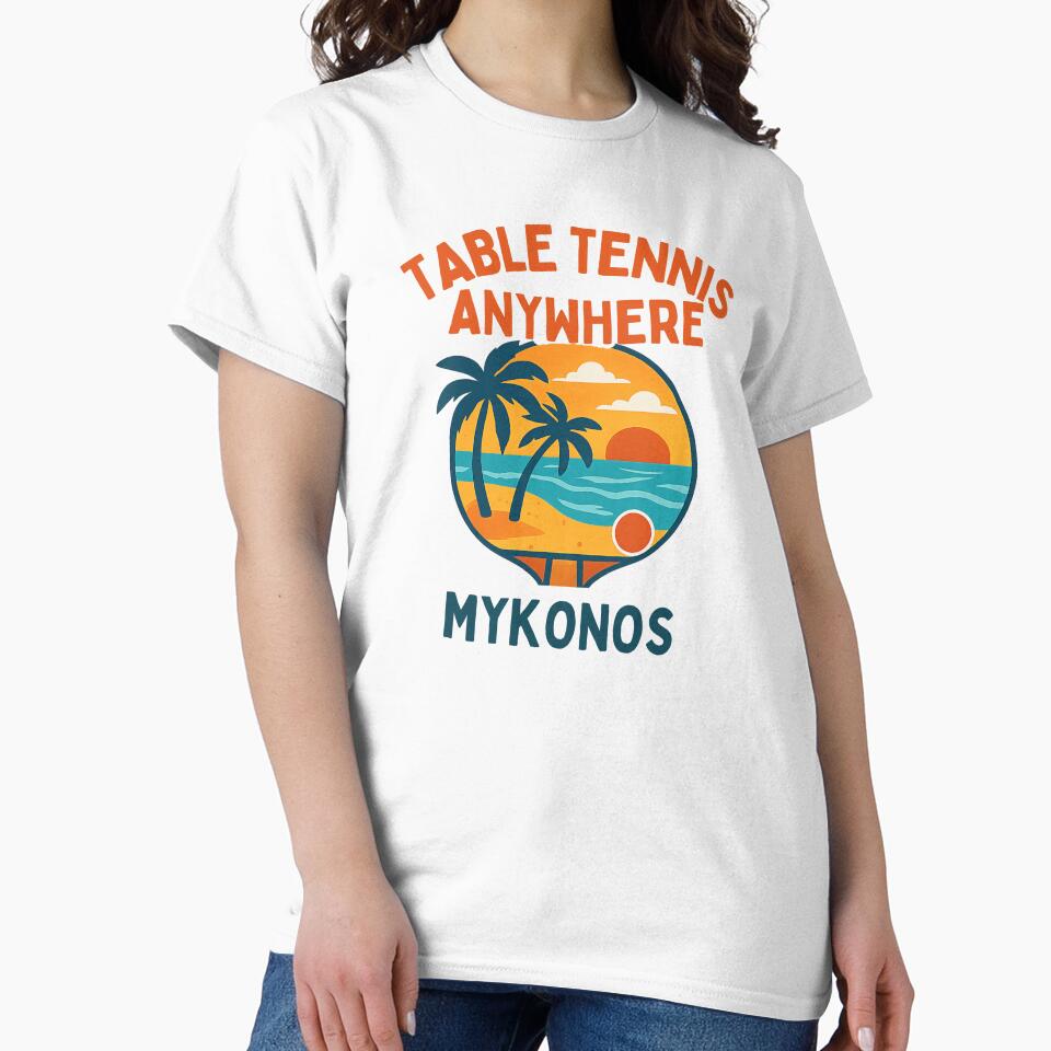 Mykonos Table Tennis Anywhere – Tropical Beach Ping Pong T-Shirt by OhMyPingCo