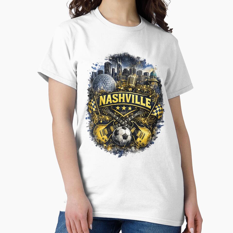 Nashville Soccer Crest Design – Music City Football Artwork, Guitar Sports Graphic, Nashville Fan Apparel, USA Soccer Design by GarnerSupplyCo
