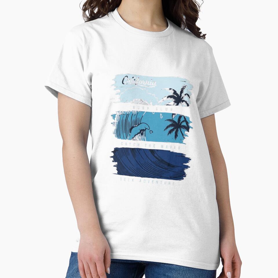 Vintage California Surf Club Graphic with Blue Brushstroke Waves by PACS0011