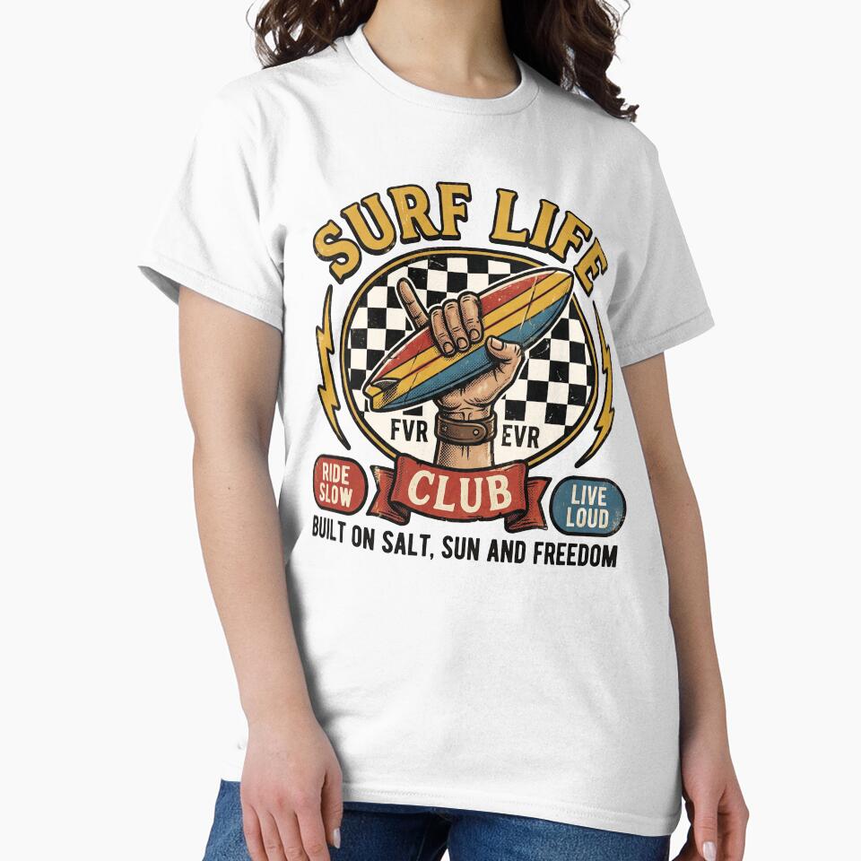 Surf Life Club Retro Checkerboard Beach Aesthetic Graphic by AdyKurniawan