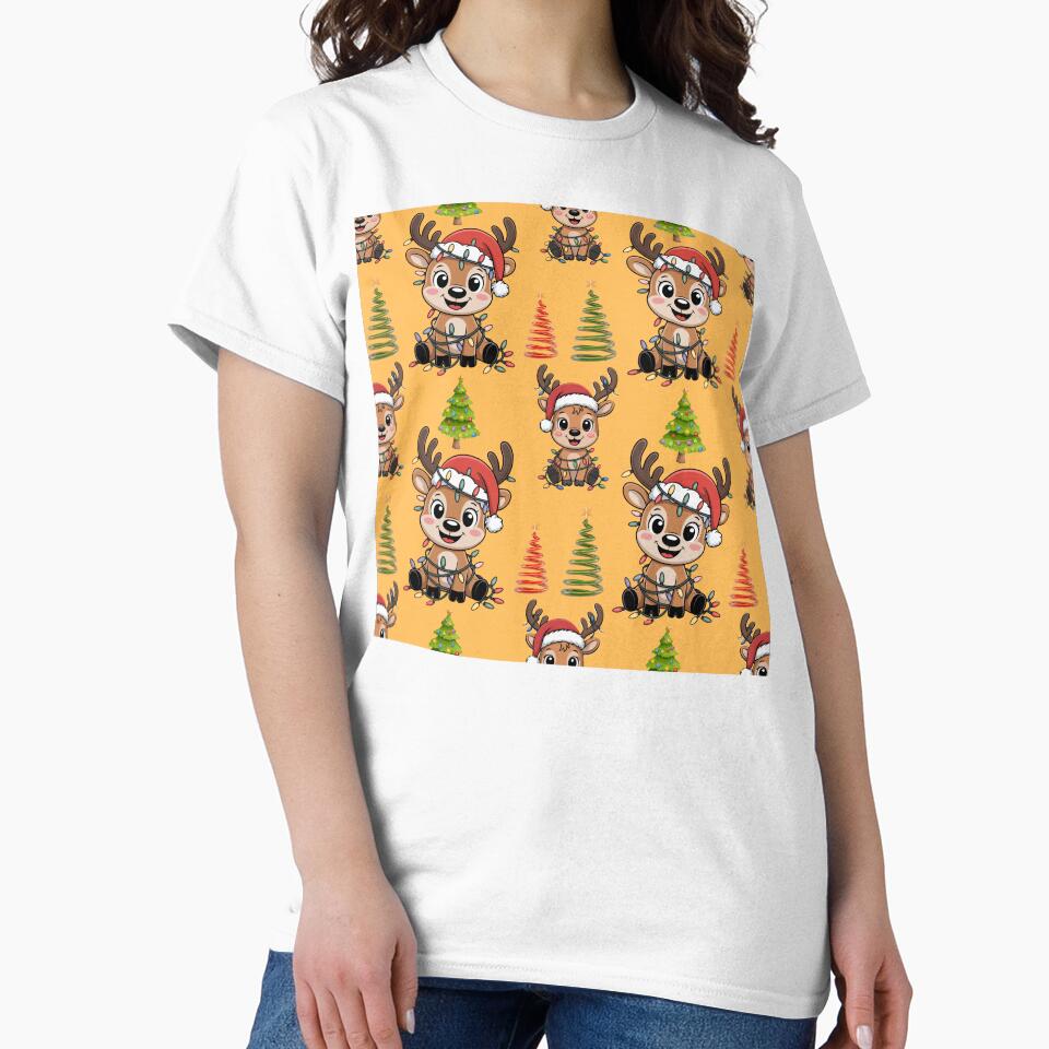 Cute Holiday Reindeer & Festive Trees Seamless Print by Grang Art Artistic Designs