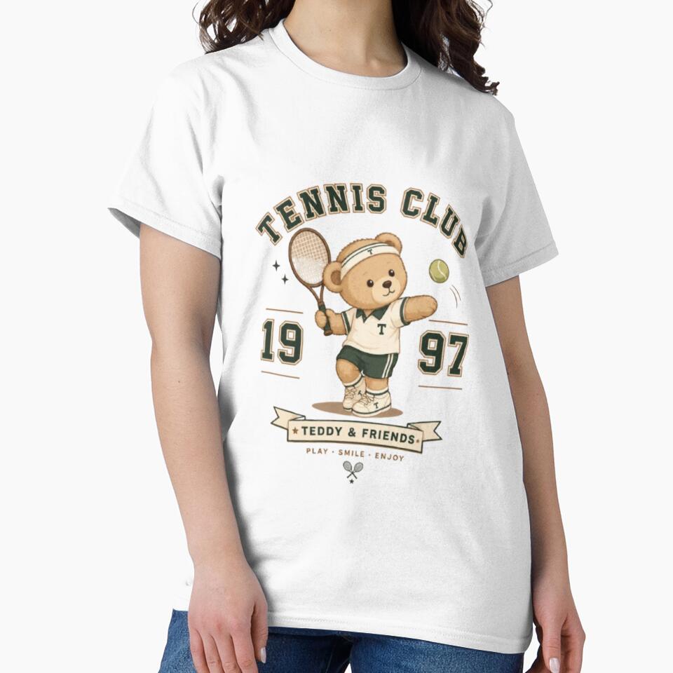 Vintage Teddy Tennis Club Cute Bear Tennis Player Retro Sports Aesthetic by AveniaOficial