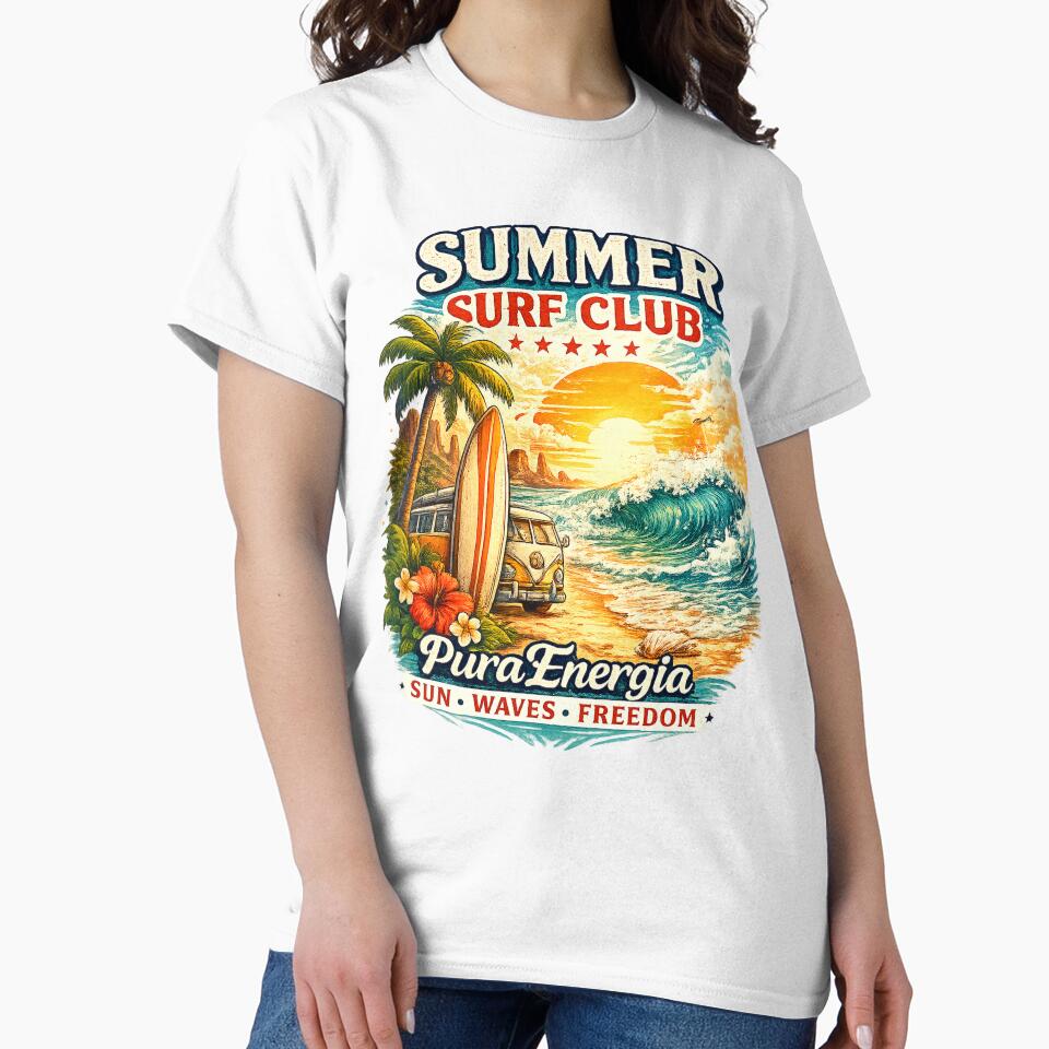 Summer Surf Club PuraEnergia T-Shirt by Puraenergia Stickers