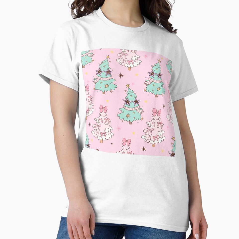 Kawaii Christmas Tree Pattern in Pastel Pink & Green by smeraldosecrets