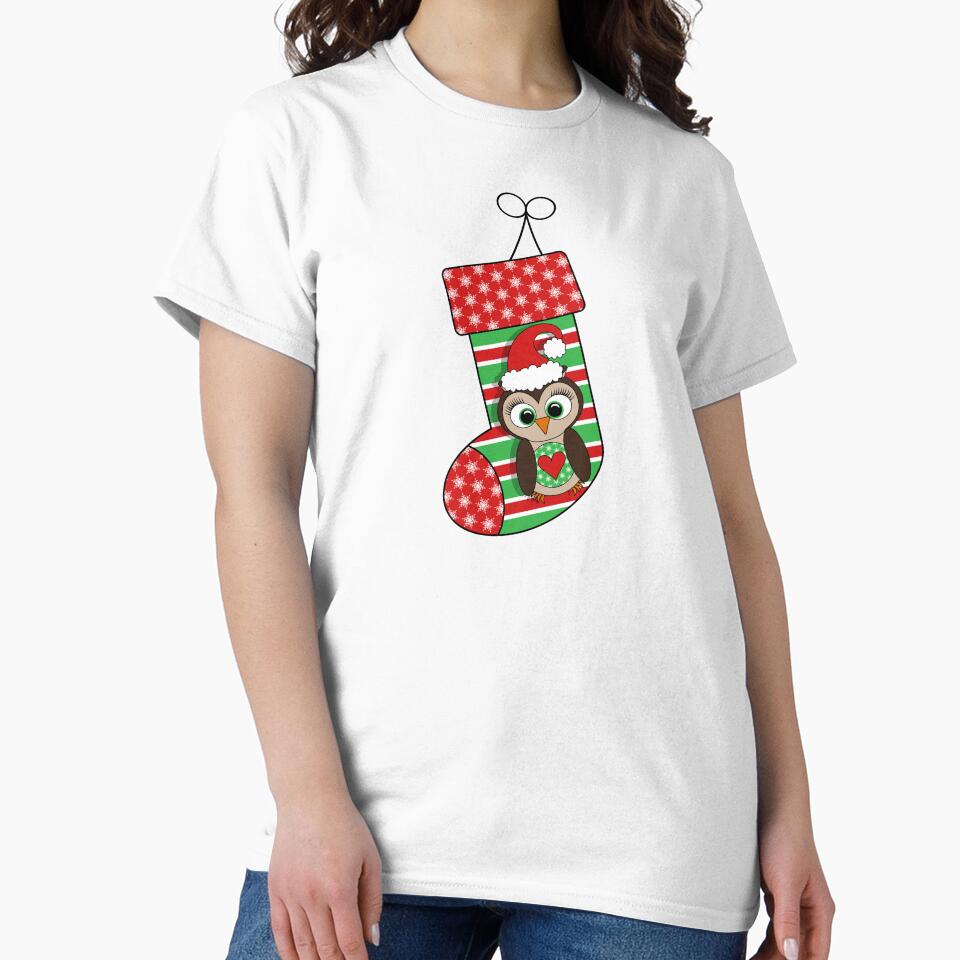 Green and Red Christmas Stockings // Owl, Penguin, Snowflakes, Polka Dots, Chevron, Stripes by Elsy's Art