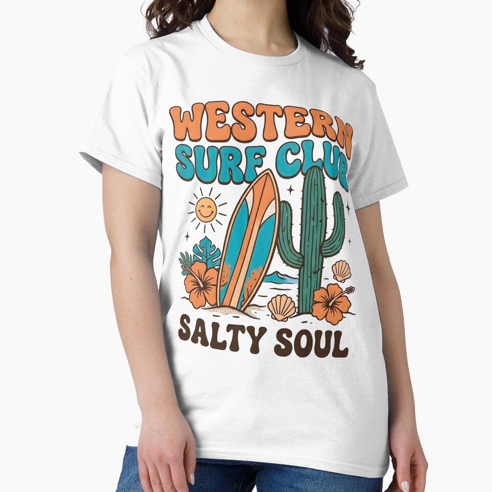Western Surf Club T-Shirt - Retro Coastal Cowgirl Aesthetic by al21ex