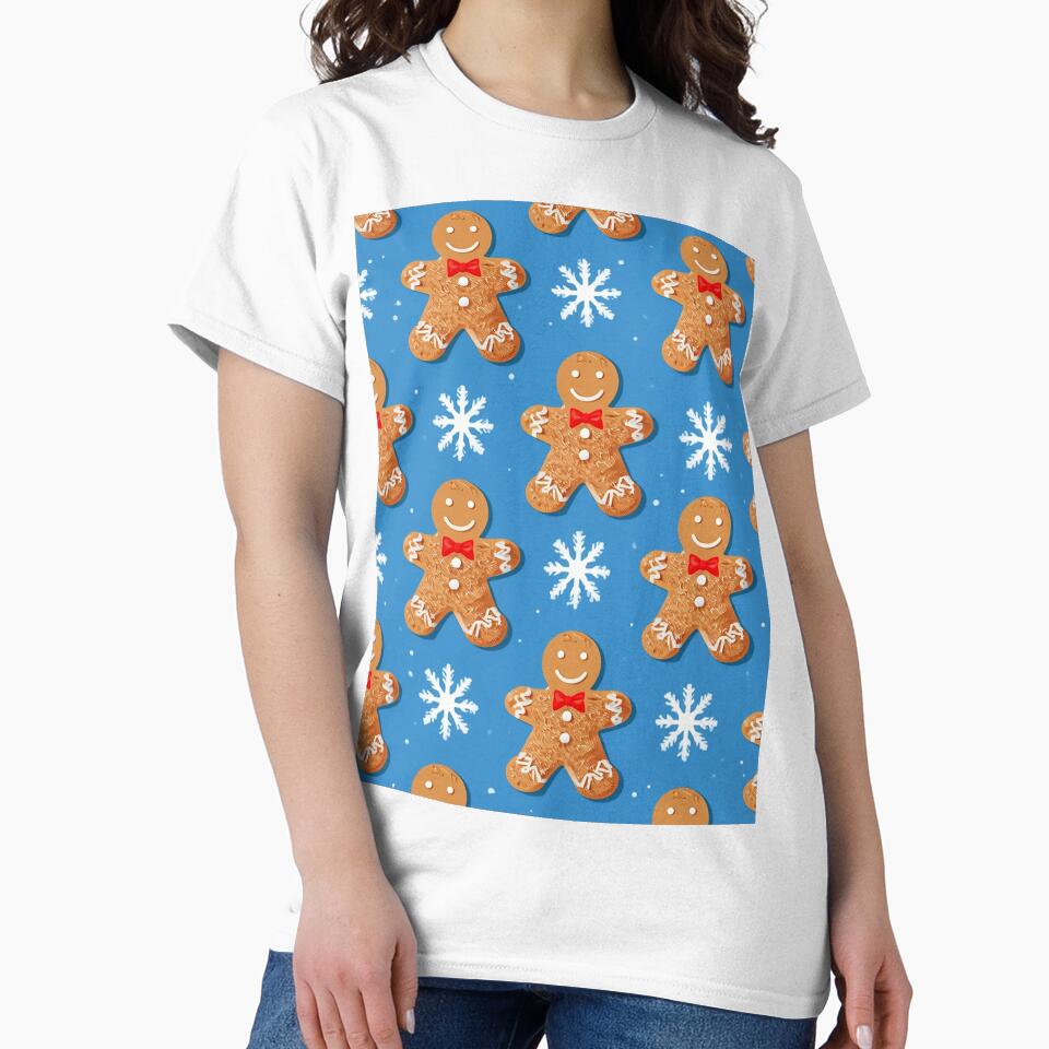 Gingerbread Men and Snowflakes – Cute Christmas Pattern with Smiling Cookies and Festive Blue Background by PixelVibe782