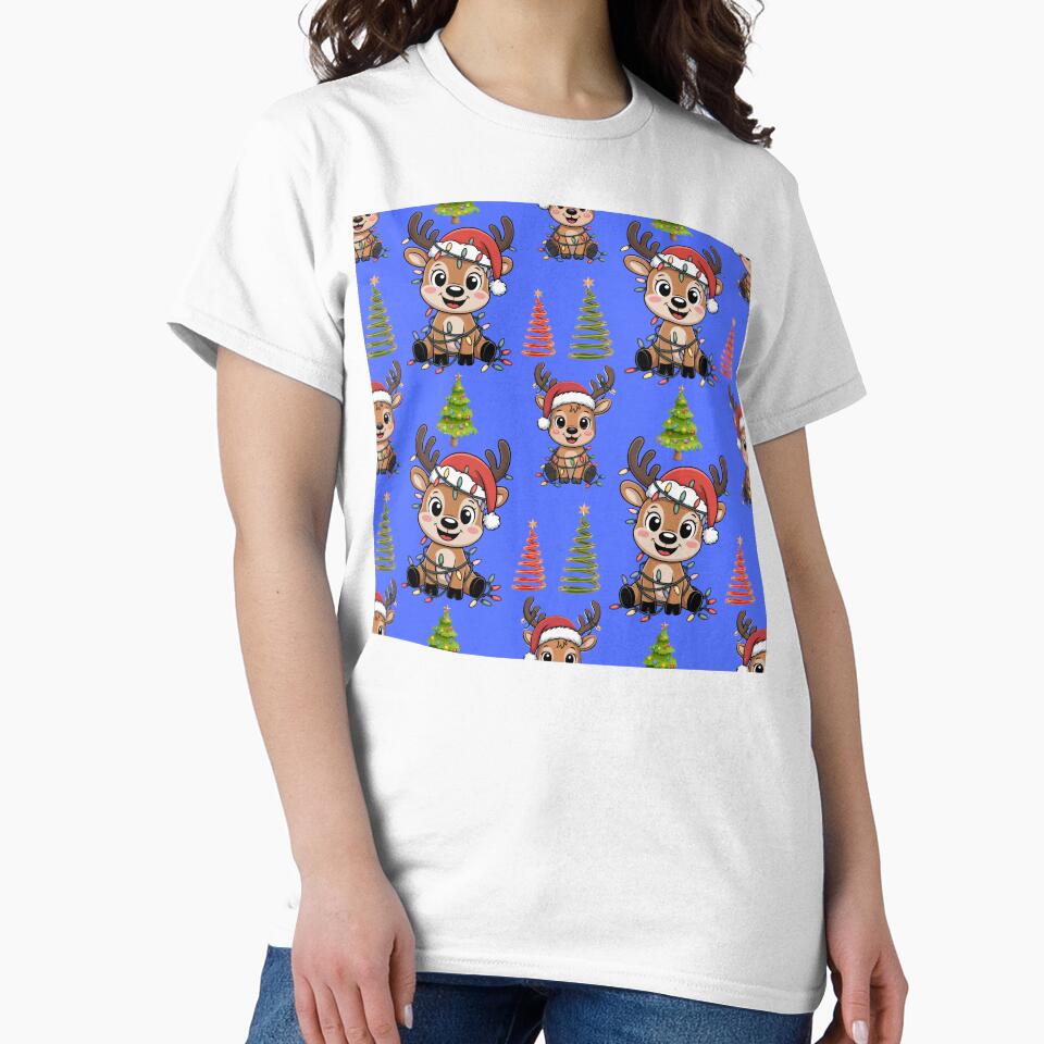 Cute Cartoon Reindeer Christmas Lights Pattern by Grang Art Artistic Designs