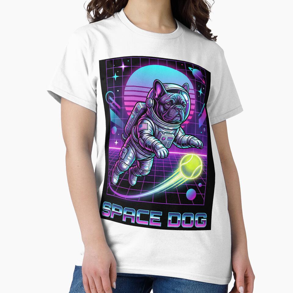 Space Dog French Bulldog - Retro 80s Synthwave Astronaut by LIGHT-CANVAS