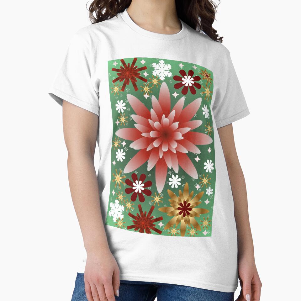 Red Gold Holiday Floral Burst Artwork for Christmas Gifts by HopeAndHustle