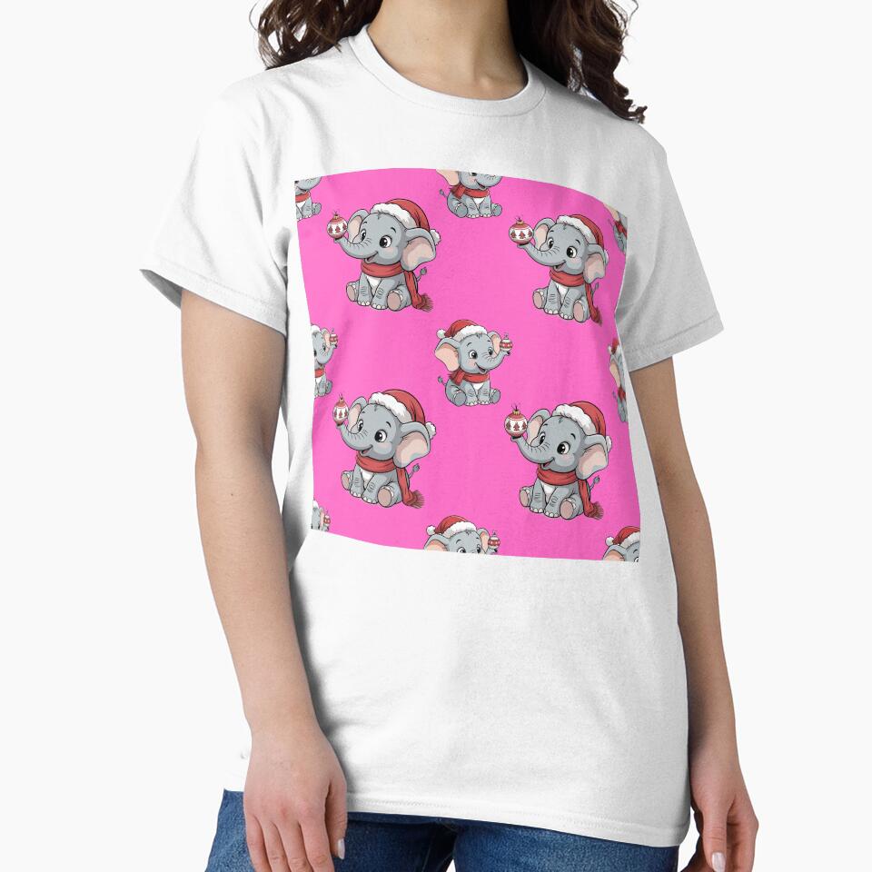 Elephant Wearing Santa Hat Festive Pattern by Grang Art Artistic Designs