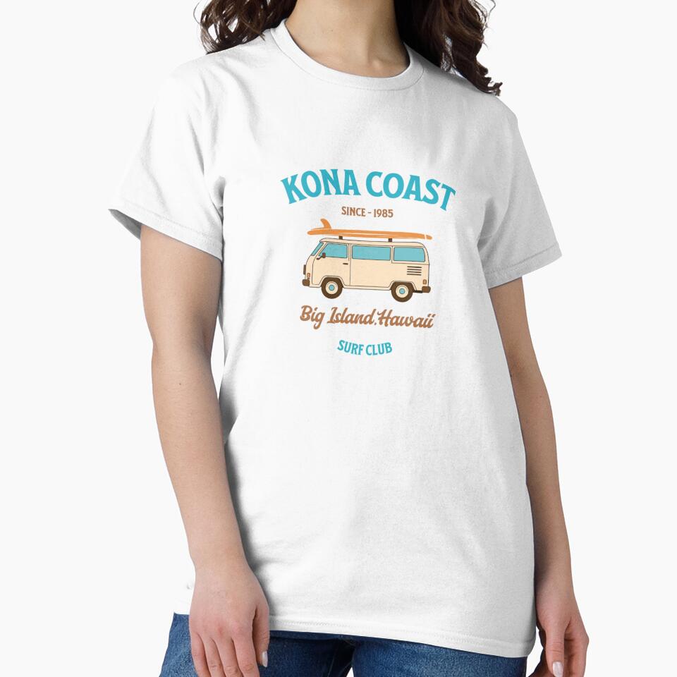 Kona Coast Big Island Hawaii Surf Club Shirt – Vintage Retro Beach Van Design by LuckyCoast