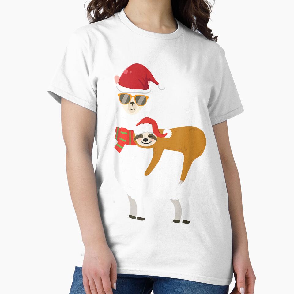 Sloth Riding Llama Funny Santa Hat Christmas Pajama by NormaEng