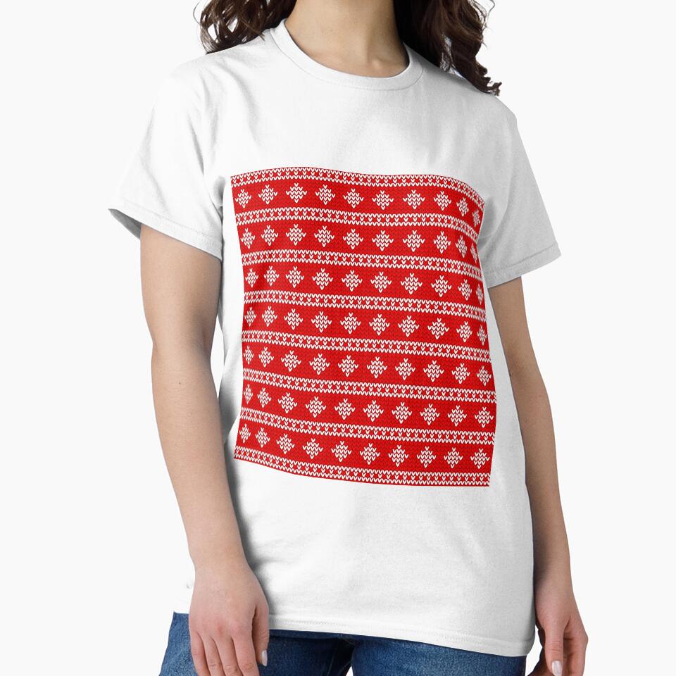 Red and White Knitted Christmas Pattern by Rokay Arts