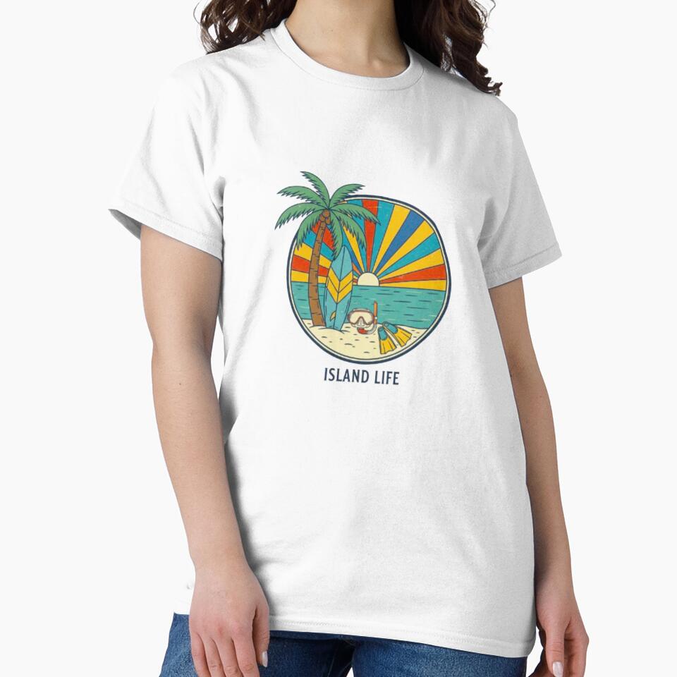 Retro Sunset T-Shirt, Vintage Palm Tree Island Life Tee, Summer Vacation Shirt, Beach Lover Gift, Coastal Aesthetic Surf Club by Bluflipper
