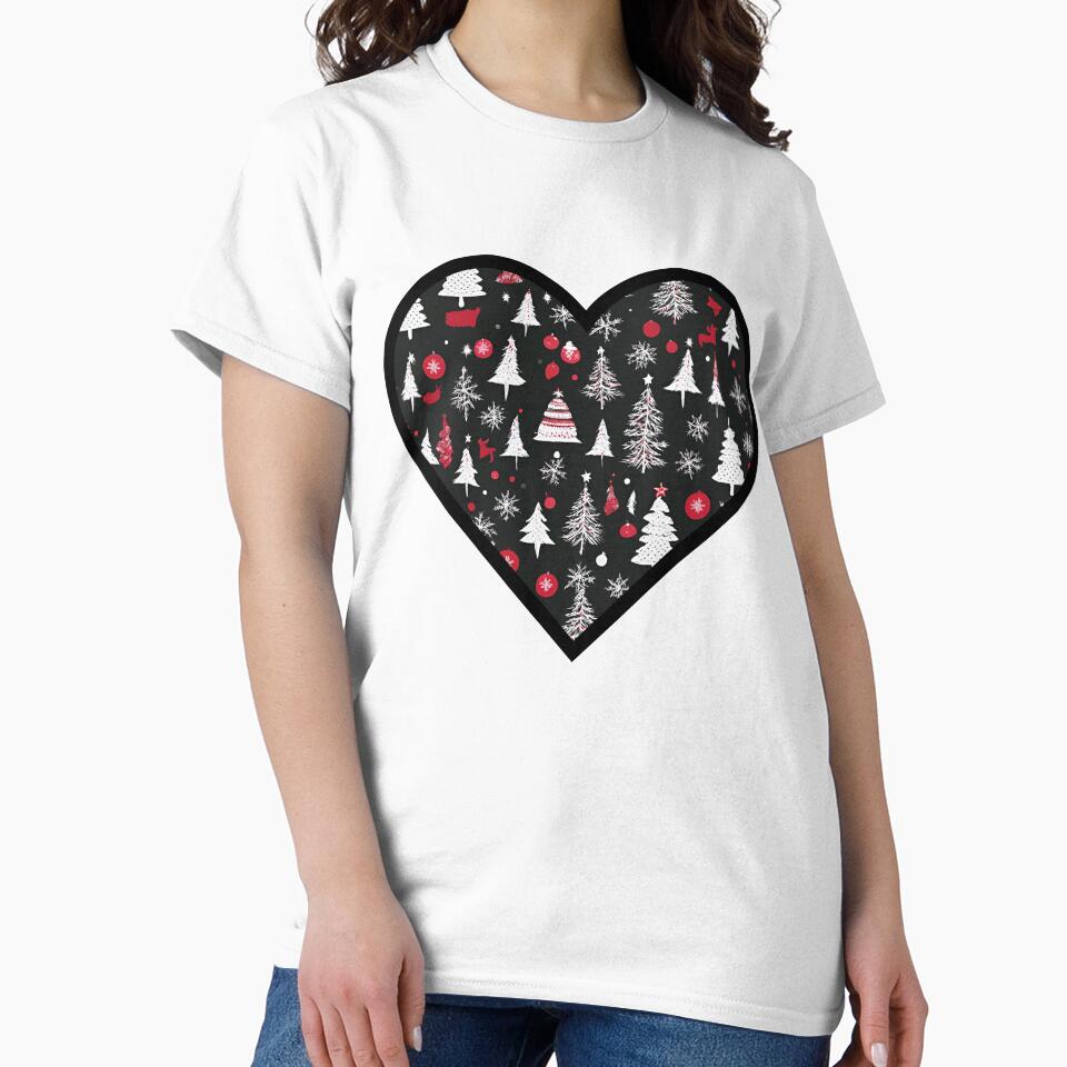 Holiday Heart - Black Christmas Patterned Heart by ha11e11