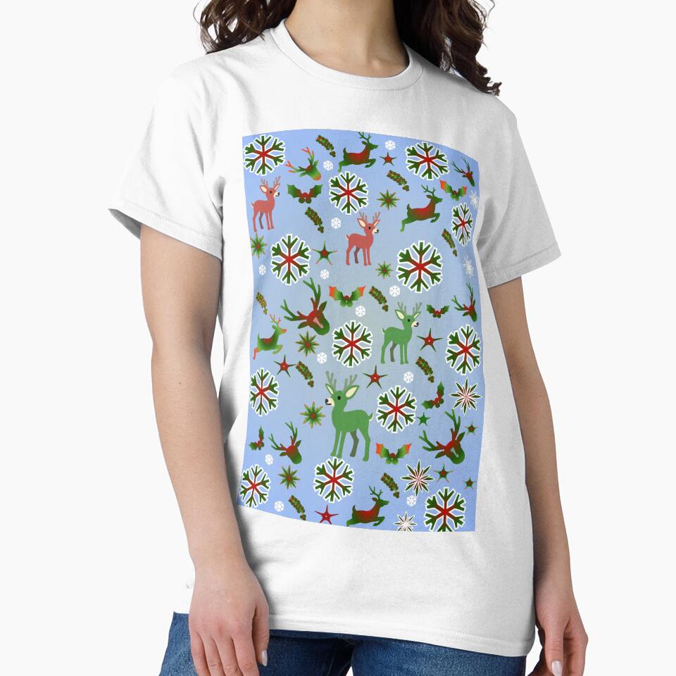 Cute Christmas Reindeer Pattern • Winter Blue Holiday Snowflake Seamless Design by HopeAndHustle