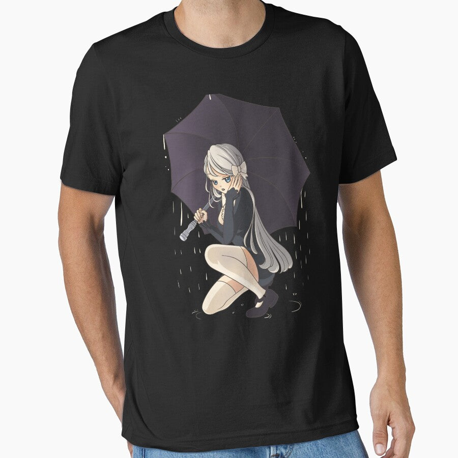Cute anime goth Girl with an Umbrella In the Rain Raining by DrawHandArt