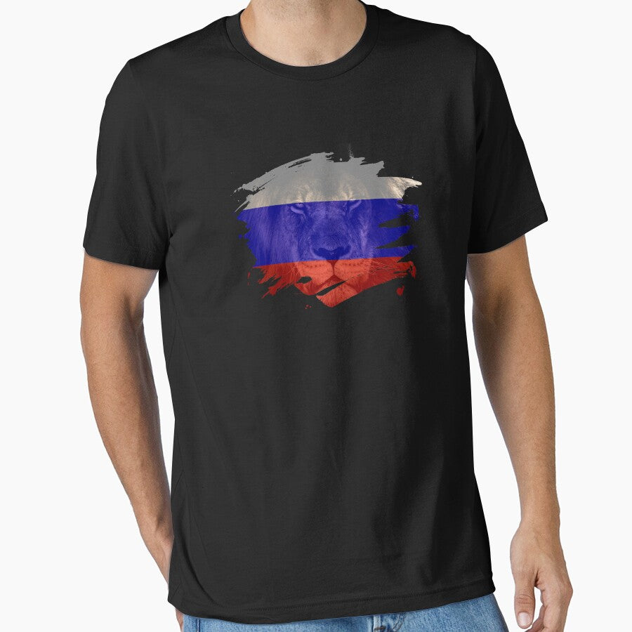 Russia Flag & African Lion Picture   Russian Pride T Shirt by ockshirts