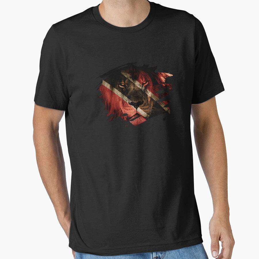 Trinidad & Tobago Flag & African Lion Picture   Trinidadian Pride T Shirt by ockshirts