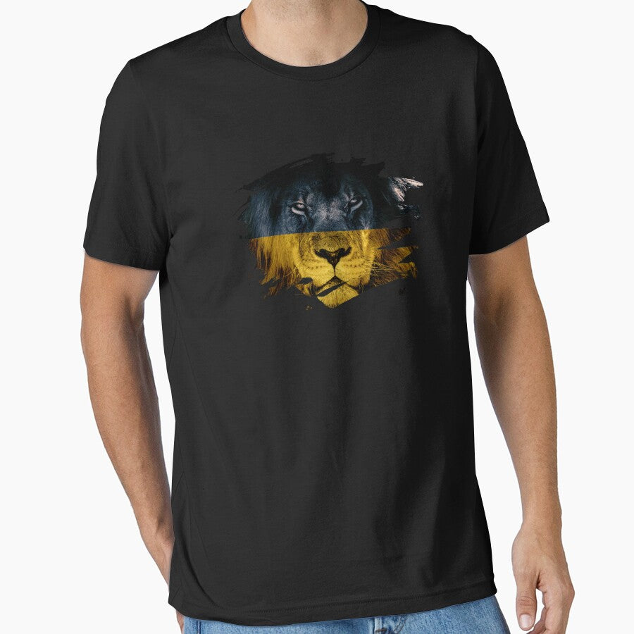 Ukraine Flag & African Lion Picture   Ukrainian Pride T Shirt by ockshirts