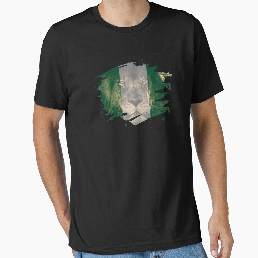 Nigeria Flag & African Lion Picture   Nigerian Pride T Shirt by ockshirts