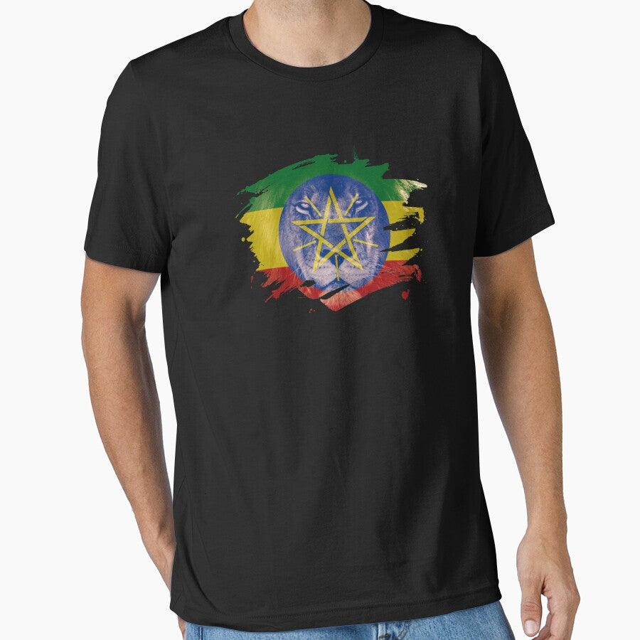 Ethiopia Flag & African Lion Picture   Ethiopian Pride T Shirt by ockshirts