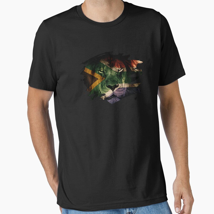 South Africa Flag & African Lion Picture   South African Pride T Shirt by ockshirts