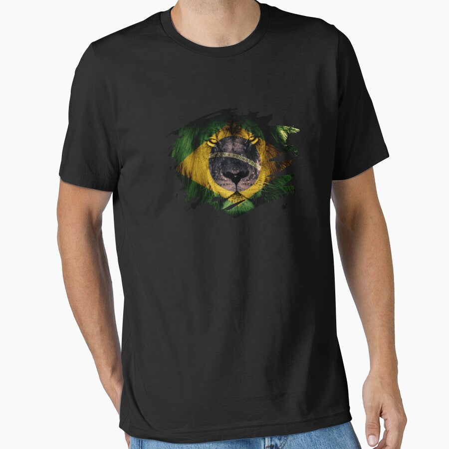 Brazil Flag & African Lion Picture   Brazilian Pride T Shirt by ockshirts