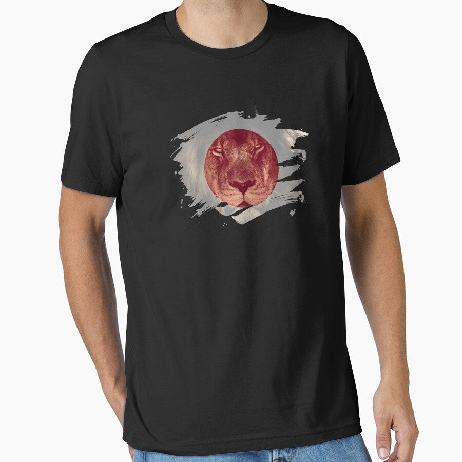 Japan Flag & African Lion Picture   Japanese Pride T Shirt by ockshirts