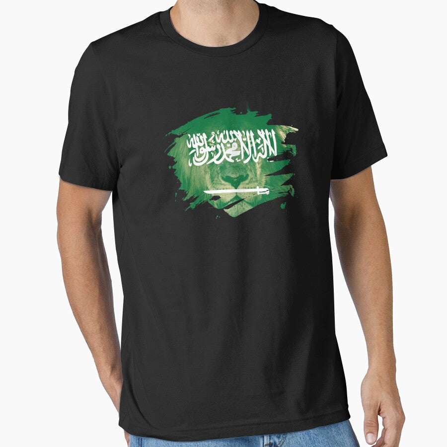 Saudi Arabia Flag & African Lion Picture   Saudi Arabian Pride T Shirt by ockshirts