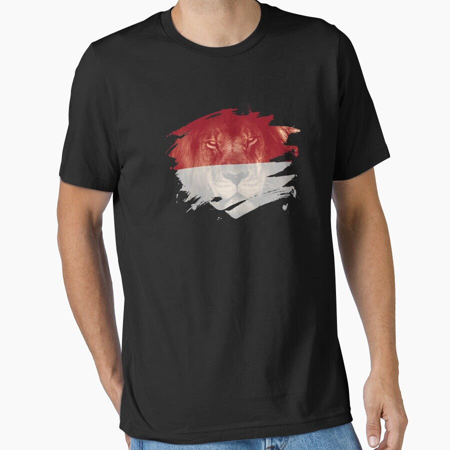 Indonesia Flag & African Lion Picture   Indonesian Pride T Shirt by ockshirts